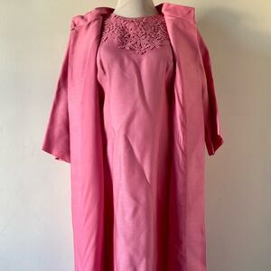 Vintage 1960s Dress Set Barbie Pink Dress And Jacket Suit Dress Linen Embroidery